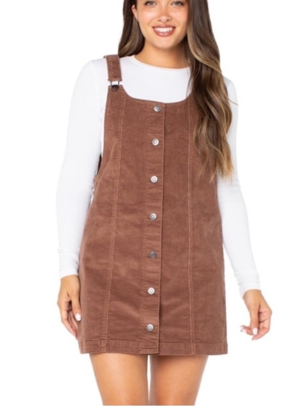 Celebrity Pink Brown Button-Front Corduroy Mini Pinafore Dress Sz XL